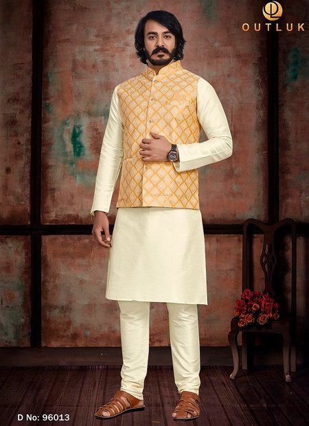 Yellow Outluk 96 New Latest Designer Ethnic Wear Kurta Pajama With Jacket Collection 96013